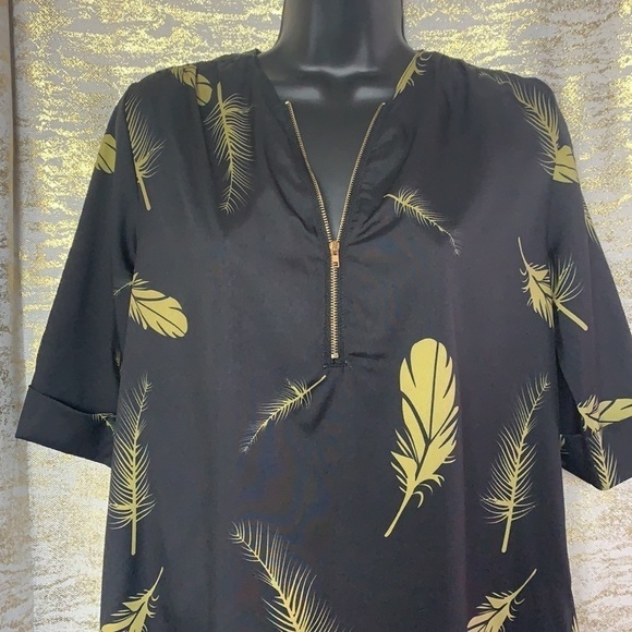 Order Plus Black/Green Leafy Print Roll-Up Sleeve Blouse Size M - Picture 4 of 13
